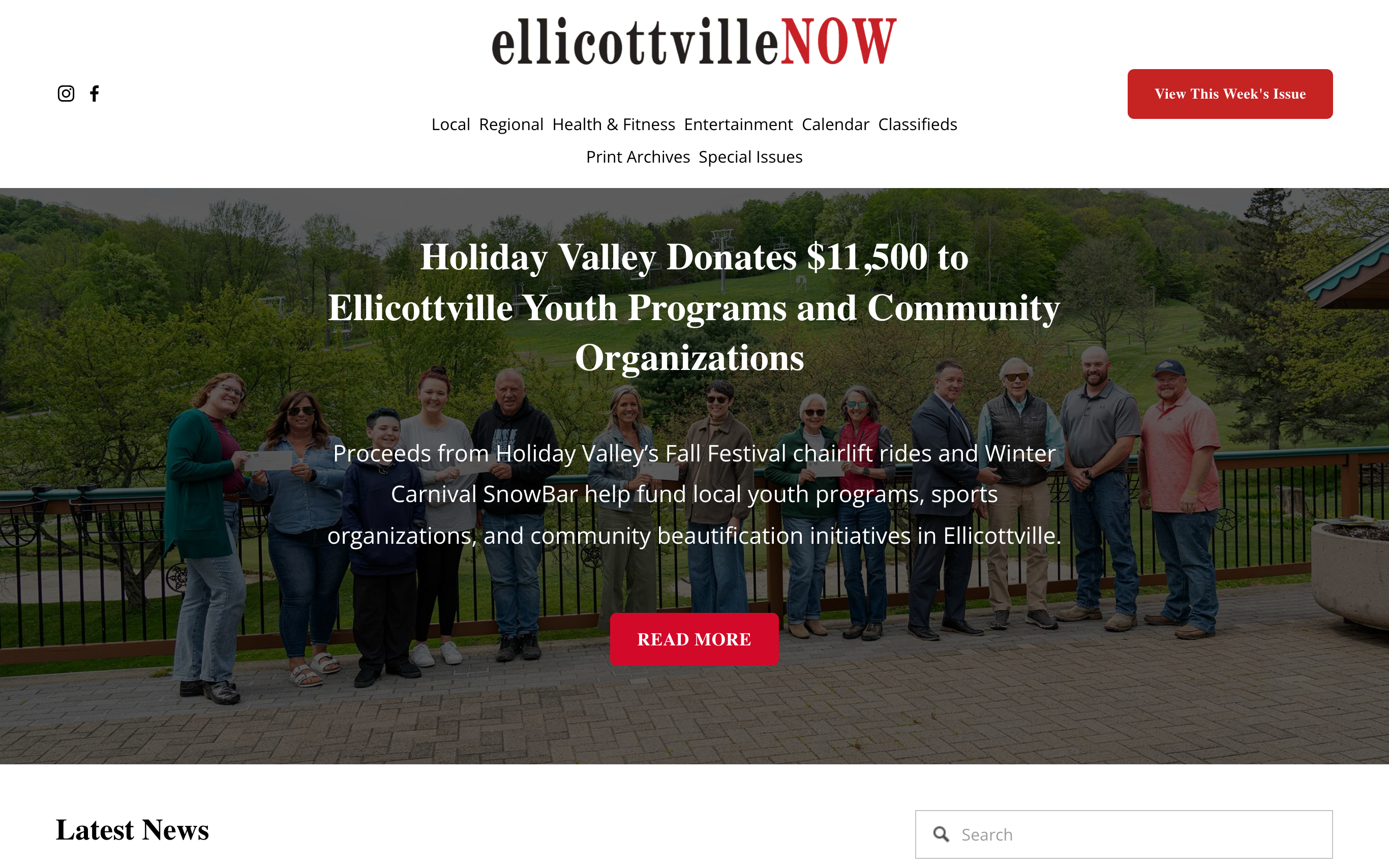 Screenshot of ellicottvillenow.com homepage