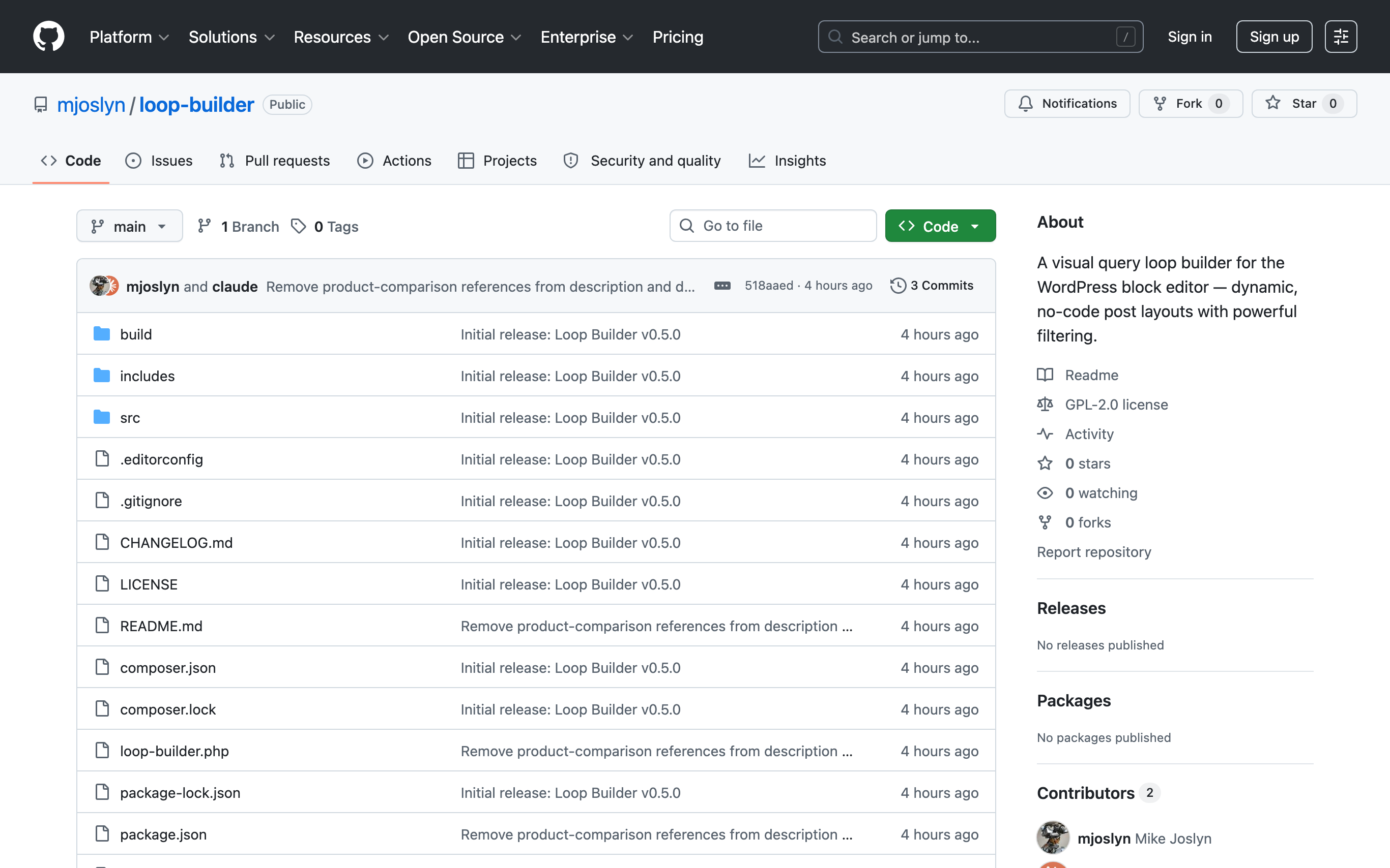 Screenshot of the Loop Builder GitHub repository